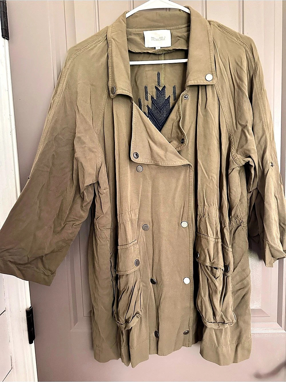Miss Me Embroidered Utility Jacket in Brown Size XL